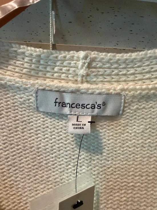 Francesca's Collections Cream Cardigan with Brown Boot Embroidery - Picture 2 of 4